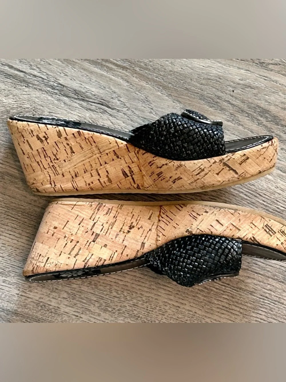 Yellow Box Women’s Black Woven Slide Sandals with Decorative Buckle Size 8.5